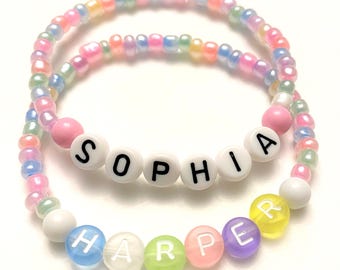 Personalized Girl's Seed Bead Name ID Bracelet, Stretch Bracelet, Discount for Party Favors