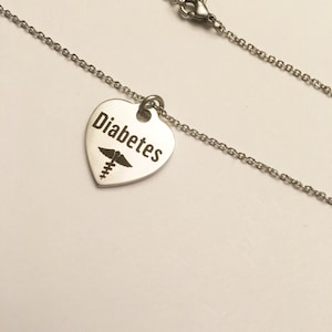 Diabetic Alert Pendant Necklace, Stainless Steel, Medical Alert, Adults, Boys, Girls, Gift for Her, Gift for Him, Unisex