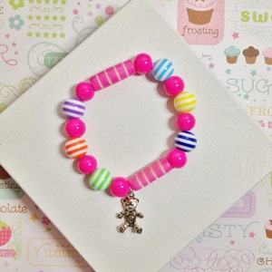 Little Girls Bracelet, Gift for Her, Teddy Bear Charm Bracelet, Easter, Spring, Gift for Daughter, Kids, Toddler Gift, Flower Girl
