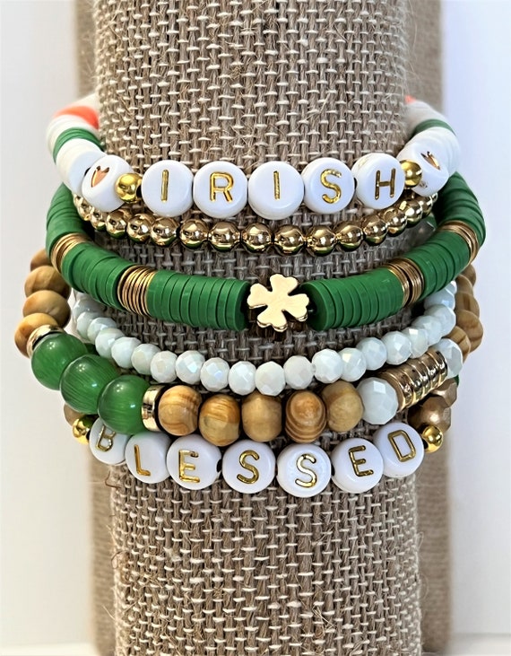 Grunge Green and Gold Beaded Bracelet