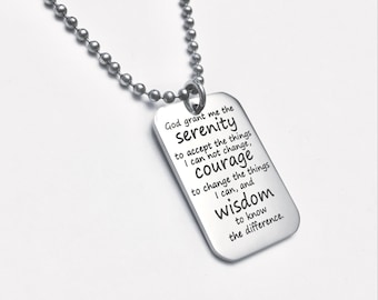 Serenity Prayer Stainless Steel Necklace, Recovery Gift, Sobriety, 12 Step, Inspirational Pendant