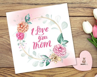 Happy mother's day PRINTABLE card, Instant Download PDF mom greeting card Template, Watercolor flowers DIY print for Mom Wife