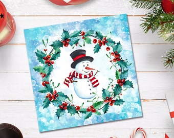 Snowman Christmas Printable Card, Digital Holiday Card, Cute Xmas Greeting Card, Seasonal New Years Card Download, Seasons Greetings