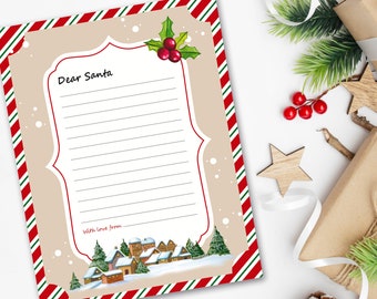 Printable dear santa letter, Letter to Santa INSTANT DOWNLOAD, Dear Santa Christmas wish list, Kids Christmas, Xmas holiday printable letter