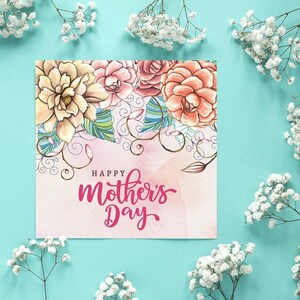 Biglietto STAMPABILE per la felice festa della mamma, modello PDF per biglietto di auguri floreale per la mamma, download istantaneo, stampa fai da te con fiori ad acquerello per mamma e moglie
