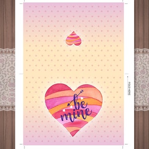 Printable Valentines Day Digital Card, Valentines Day Greeting Card, Be mine DIY Love Card, Anniversary Card, Colorful Hand Painted Heart, image 2