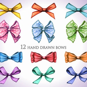 Bows Clipart, Hand Painted Watercolor Gift Bows Clipart, Ribbon Love Bows Collection Set, Colorful Birthday Scrapbooking Bow elements PNG