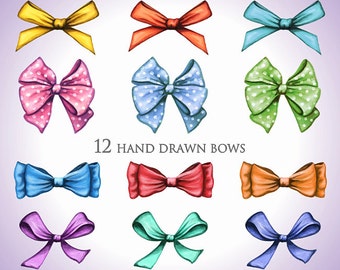 Bows Clipart, Hand Painted Watercolor Gift Bows Clipart, Ribbon Love Bows Collection Set, Colorful Birthday Scrapbooking Bow elements PNG