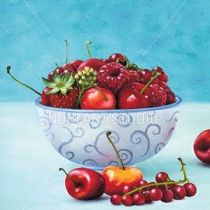 Printable Kitchen Art Print Decor Mothers Day Digital Download Strawberries Cherries Oil Painting Summer Fruits Still Life Art Home Wall Art