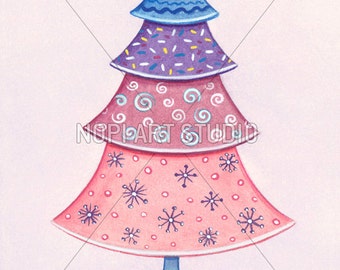 Weihnachtsbaum Digitaldruck, Weihnachten Urlaub Dekor, Kinderzimmer sofortigen Download Aquarell Malerei, druckbare Grußkarte Design, Wandkunst