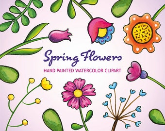 Watercolor Flower Clipart, Hand Painted Watercolor Spring Summer Flowers, Wedding diy Elements, Birthday Clip Art Invitation Digital Clipart
