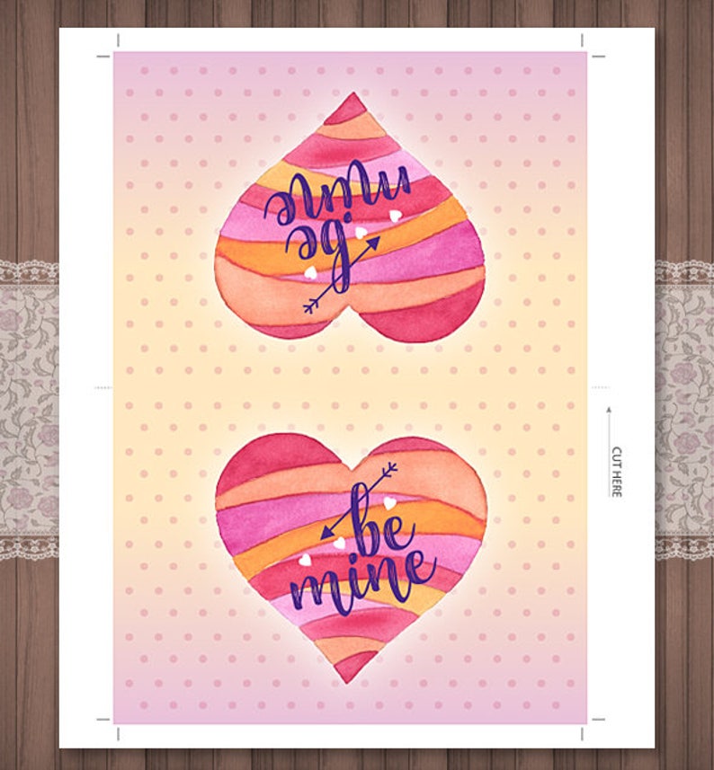 Printable Valentines Day Digital Card, Valentines Day Greeting Card, Be mine DIY Love Card, Anniversary Card, Colorful Hand Painted Heart, image 3