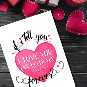 Valentines Day Digital Card for Her Him, Printable Love Card Romantic DIY Valentine Love Card Print, Pink Watercolor Heart Instant Download