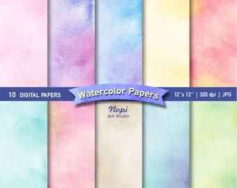 Watercolor Wrapping Paper, Background Paper Set, Abstract Watercolor Paper, Colorful Watercolor, Brush Texture, Scrapbooking Printable Paper