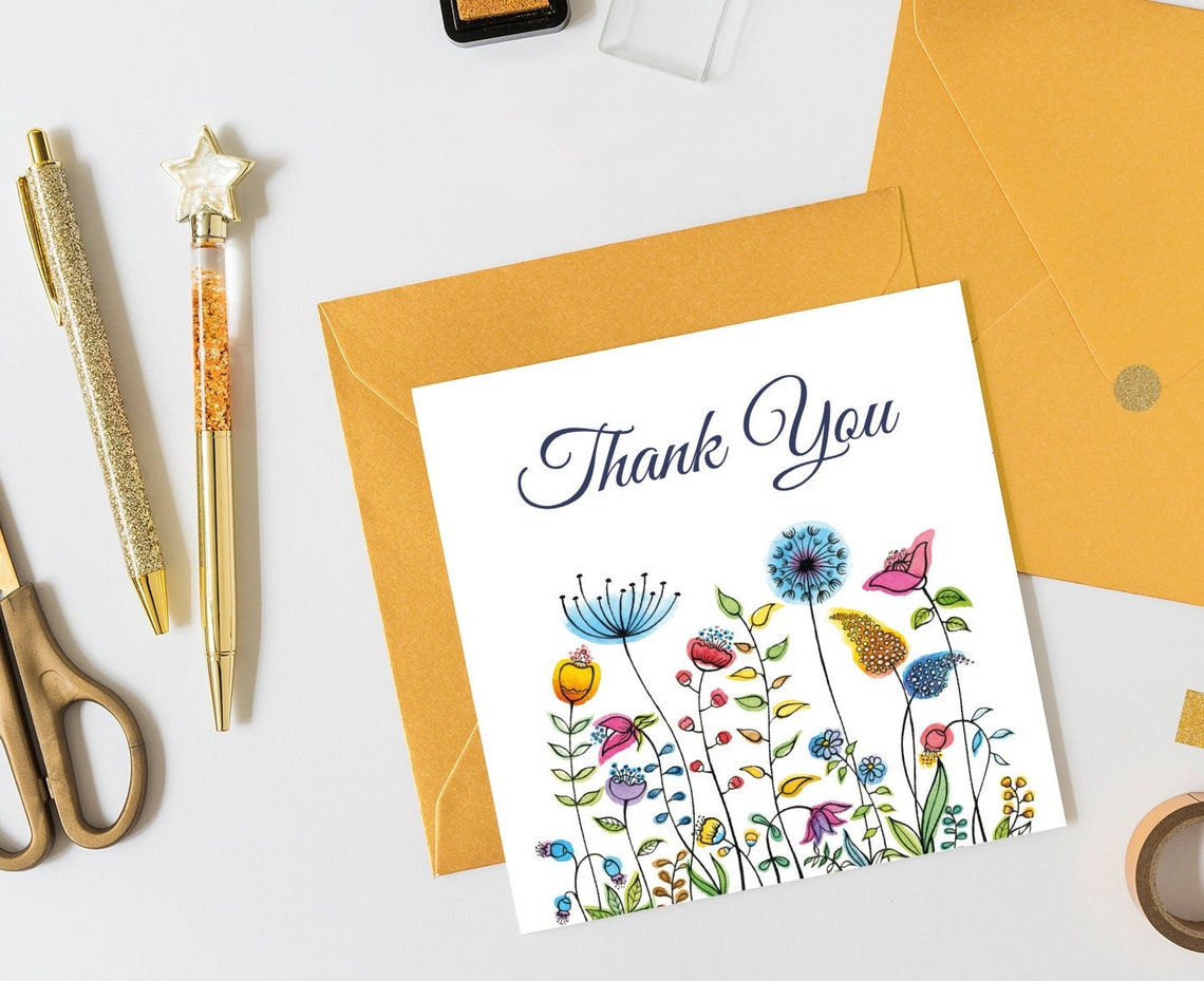 Thank You Card Printable Template, Wildflower Instant Digital Download