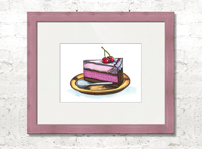 kitchen printable poster bakery print with watercolor... Kitchen Printable Wall Art Decor Poster, Watercolor Food, Cherry Cake ...