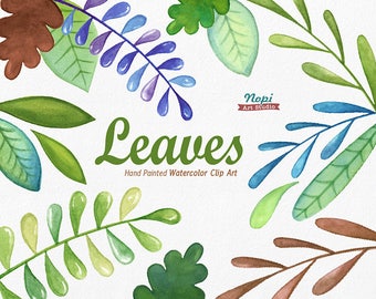 Leaves Watercolor Clipart Set, Hand drawn Leave, PNG Diy clip art, Green Leaf, Foliage Garden Wedding Clipart, Watercolor branches, Greenery