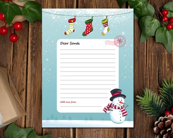 Printable dear santa letter, Letter to Santa INSTANT DOWNLOAD, Dear Santa Christmas wish list, Kids Christmas, Xmas holiday printable letter