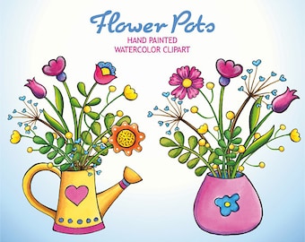 Watercolor Flowers Clip Art, Hand Drawn Floral Clipart, Summer Flower Pots, Birthday Floral Clipart, Flowers Bouquets, Diy Valentines Day