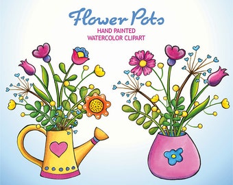 Aquarelle Blumen ClipArt, Hand gezeichnete Blumen Clipart, Sommer Blumentöpfe, Geburtstag Blumen Clipart, Blumen Pflanzen, Diy Valentinstag