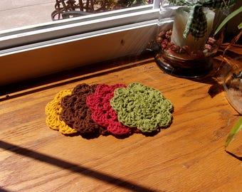 Autumn Four Coasters  Crocheted  With Bernat DeLux Cotton