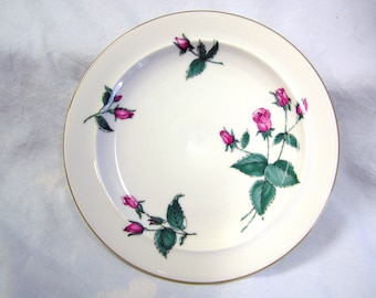 Vtg 1950's Salad Dessert Plate Easterling Bavarian China RADIANCE White Pink Roses Green Leaves Gold Trim