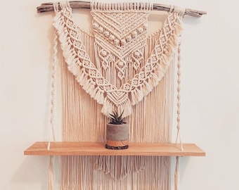 Large Macrame Shelf- "Ashley"- Macrame Shelf Wall Hanging- Made to Order Macrame- Custom Macrame- Macrame Wedding- Macrame Rope- Boho Decor