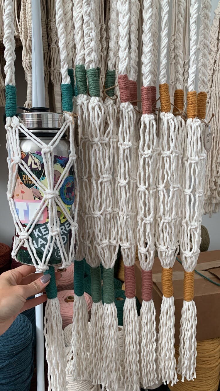 Macrame Water Bottle Sling With Choice of Accent Color 3 Sizes Available  New XL Bottle Size New Stanley Size 