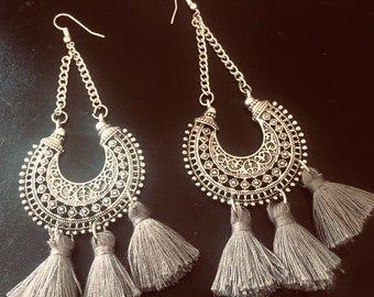 Silver Gypsy Boho Tassel earrings.