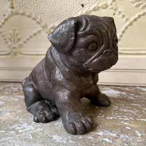 Vintage Cast Bronze Statue of Pug Dog