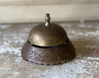 Vintage Solid Etched Brass Desk Bell