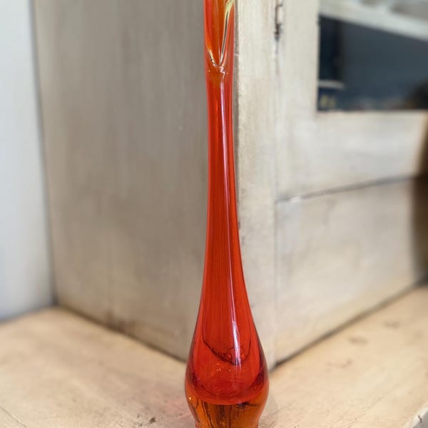 Vintage MCM Viking Orange Swung Bud Vase 12"