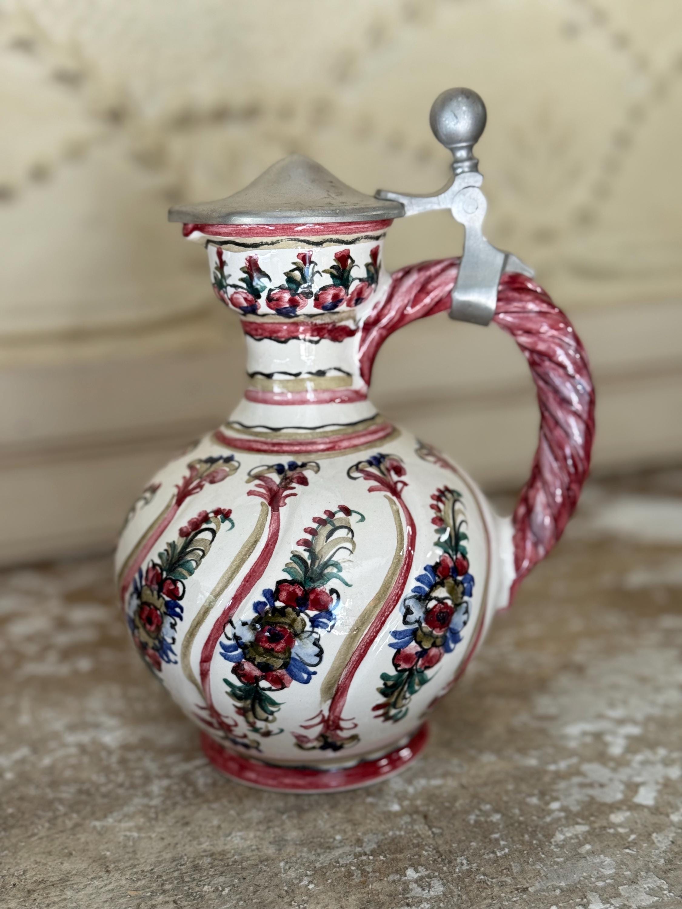 ドイツアンティーク　手描プレート Vintage Keck Keramik Hand Painted German Stein Pitcher - Etsy