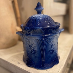 Antique Rare Royal Crownford Ironstone Blue Flow Lidded Canister Floral England