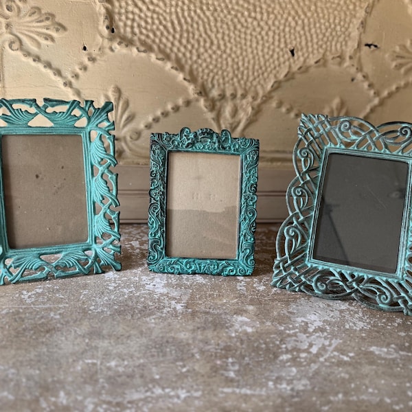 Set of Three Vintage Green Patina Metal Frames