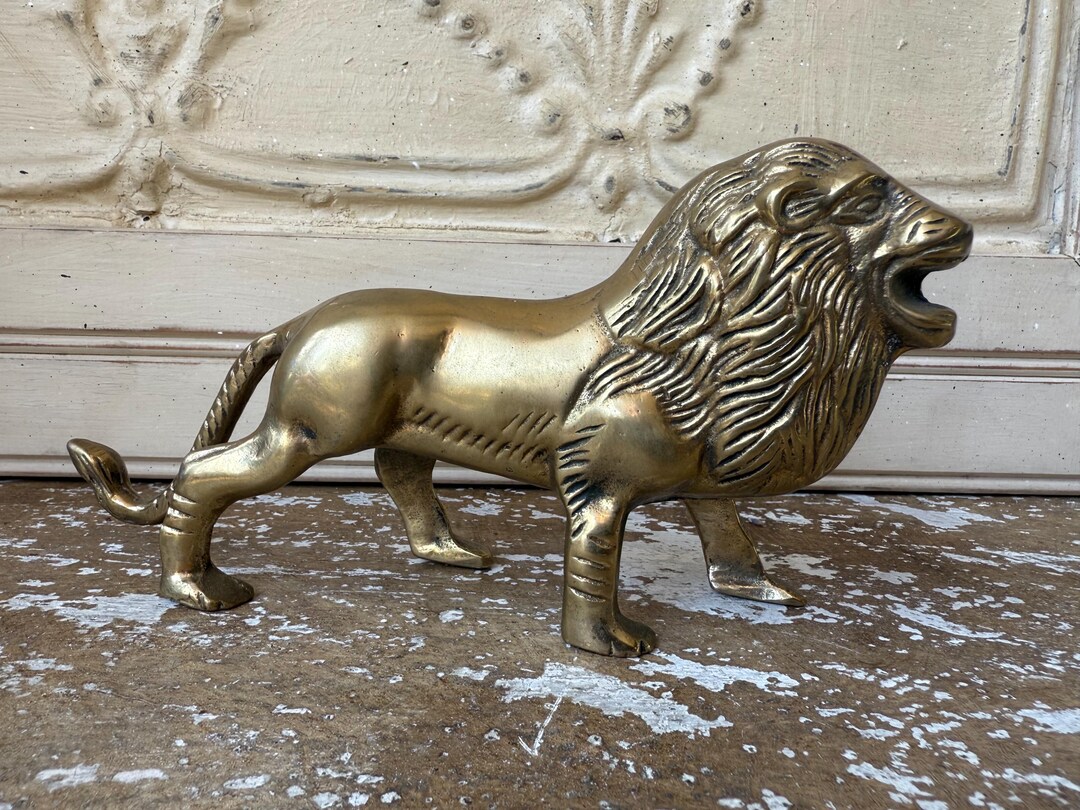 Vintage Solid Brass Roaring Lion Figurine - Etsy
