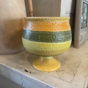 Vintage Bitossi Italy MCM Groovy Colored Striped Pottery Pedestal Bowl