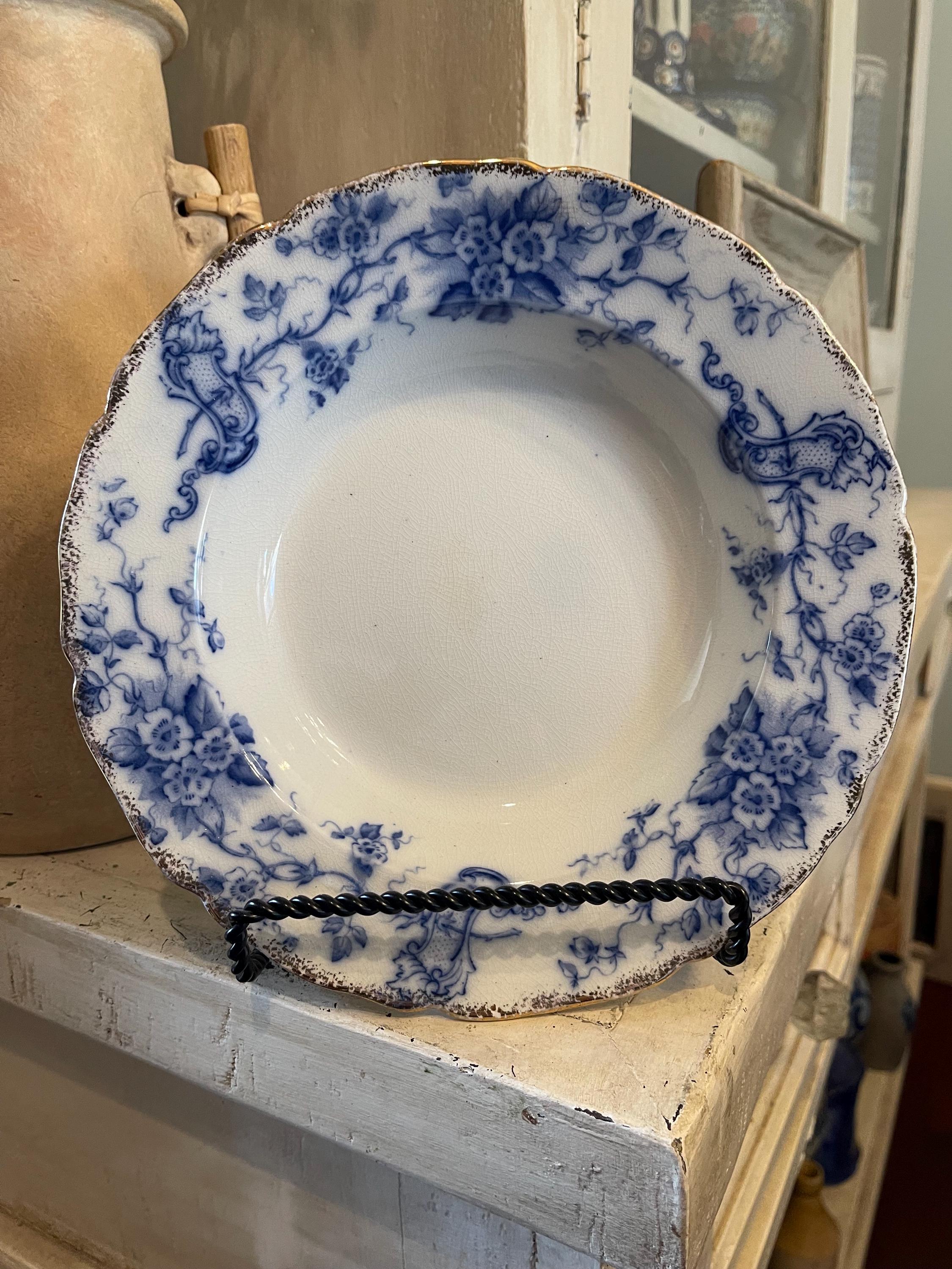 Antique Blue Floral Flow Blue Transferware Lucerne Cliff England