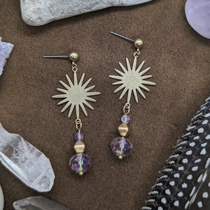 Daystar // Brass Earrings, Statement Earrings, Sun Earrings, Gold Earrings, Boho Earrings, Bohemian, Dangle Earrings, Beaded Earrings