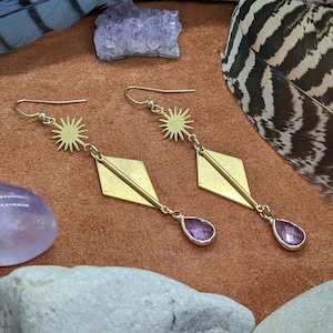 Harper // Brass Earrings, Statement Earrings, Sun Earrings, Gold Earrings, Boho Earrings, Bohemian, Dangle Earrings, Crystal Earrings