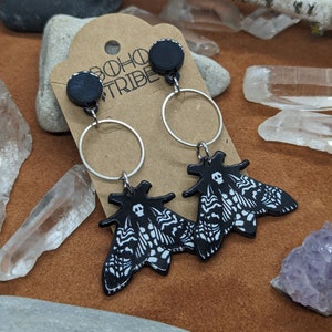 Omen // Moth Earrings, Death&#39;s Head Moth Earrings, Witchy Earrings, Edgy Earrings, Goth Earrings, Wiccan Earrings, Witchy Jewelry