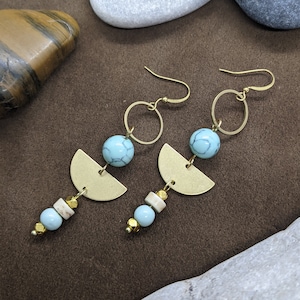 Alpine // Brass Earrings // Gold Earrings // Boho // Turquoise // Geometric // Dangle // Brass Earrings