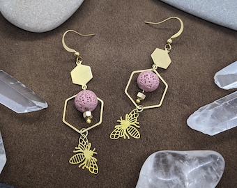 Bumble // Gold Bee Earrings, Boho Jewelry, Bumblebee Earrings, Cute Floral Earrings, Insect Earrings, Unique Earrings, Cottagecore Earrings