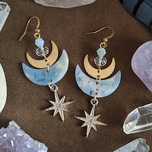 Celeste // Crescent Moon Earrings, Gold Brass Earrings, Boho Earrings, Celestial Earrings, Crescent Moon Earrings, Statement Earrings
