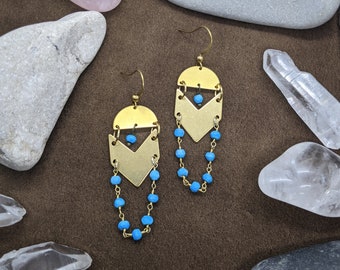 Cleopatra // Brass Earrings // Gold Earrings // Boho // Turquoise // Geometric // Dangle // Bohemian Earrings // Chain Earrings // Chevron