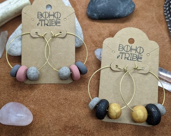 Granite // Hoop Earrings // Polymer Clay Earrings // Clay Beads // Brass Earrings // Boho // Bohemian // Hippie // Statement Earrings