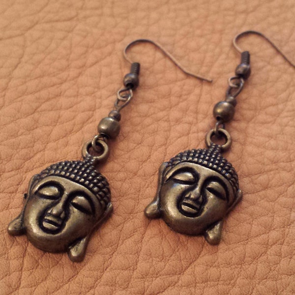 Lucky Buddha // Buddha Earrings // Zen Earrings // Yoga Earrings // Hippie Earrings // Boho Earrings // Bronze Earrings // Asian Earrings