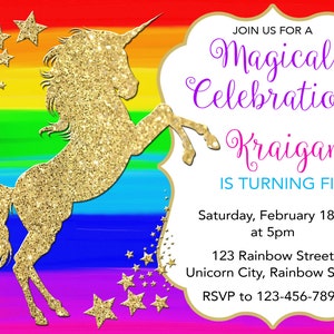 Rainbow Unicorn Birthday Invitation, Rainbow Unicorn Invitation, Birthday Invitation, Unicorn Birthday Invitation, Unicorn Party, Girl