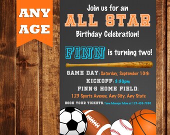 All Sports Birthday Invitation, Sports Birthday Invitation, All Star Sports Birthday Invitation, All- Star invitation, All-Star Birthday