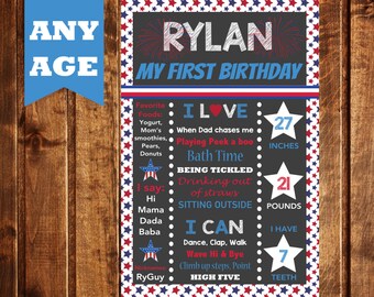 4 juillet anniversaire tableau, tableau patriotique, 1er tableau d’anniversaire, imprimable, tableau affiche, signe d’anniversaire, fichier numérique